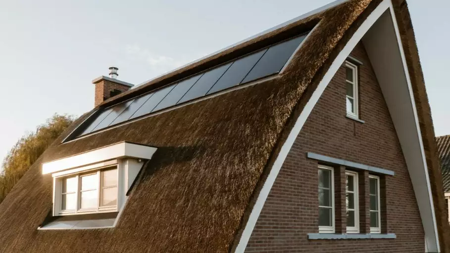 Zonnepanelen in rieten dak